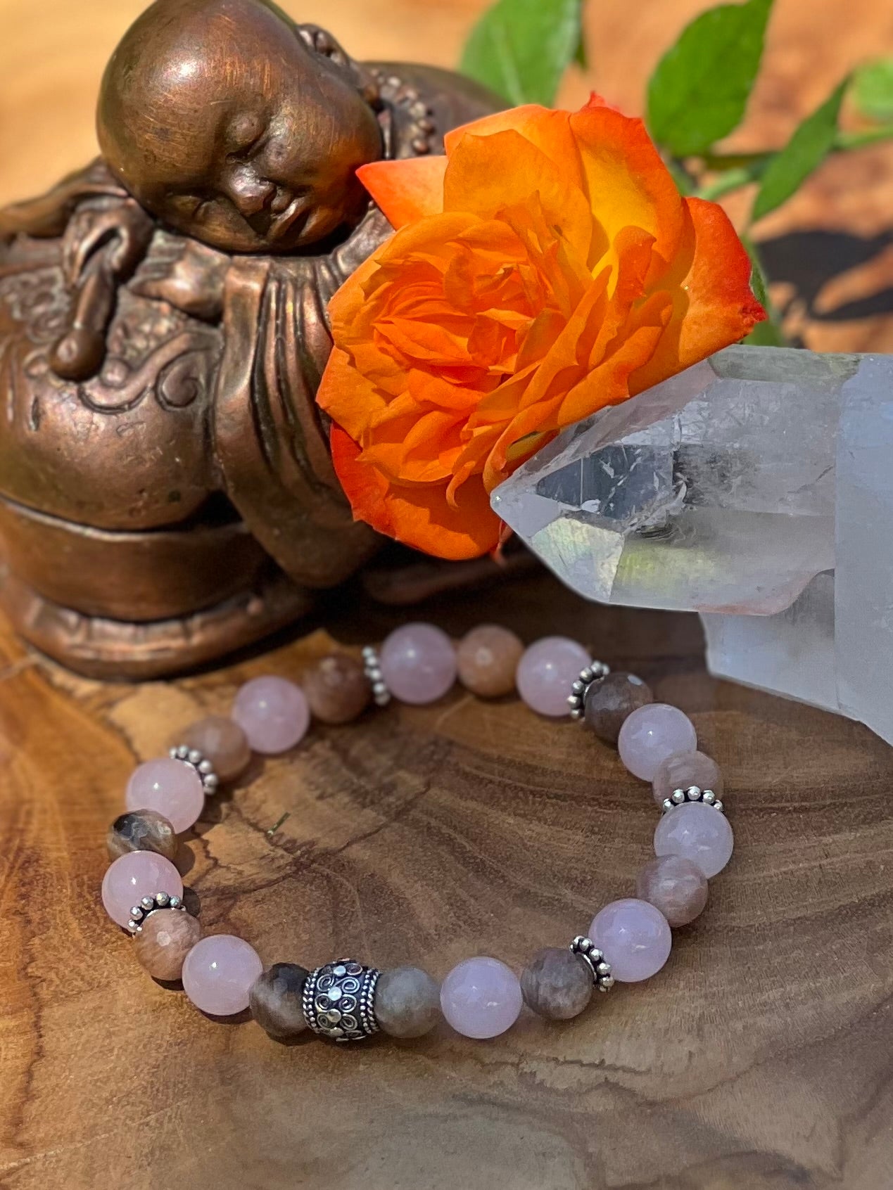 Rose Quartz and Peach Moonstone Bracelet