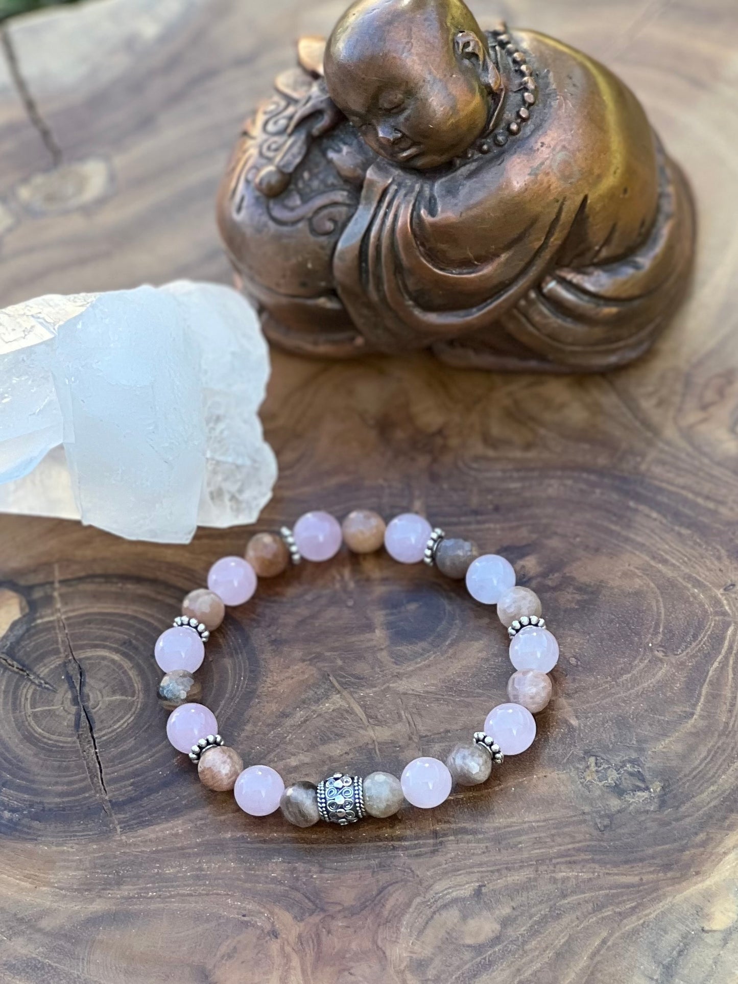 Rose Quartz and Peach Moonstone Bracelet